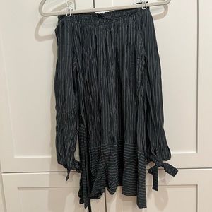 Faithfull The Brand Navy Pinstripe Off Shoulder Dress, 2